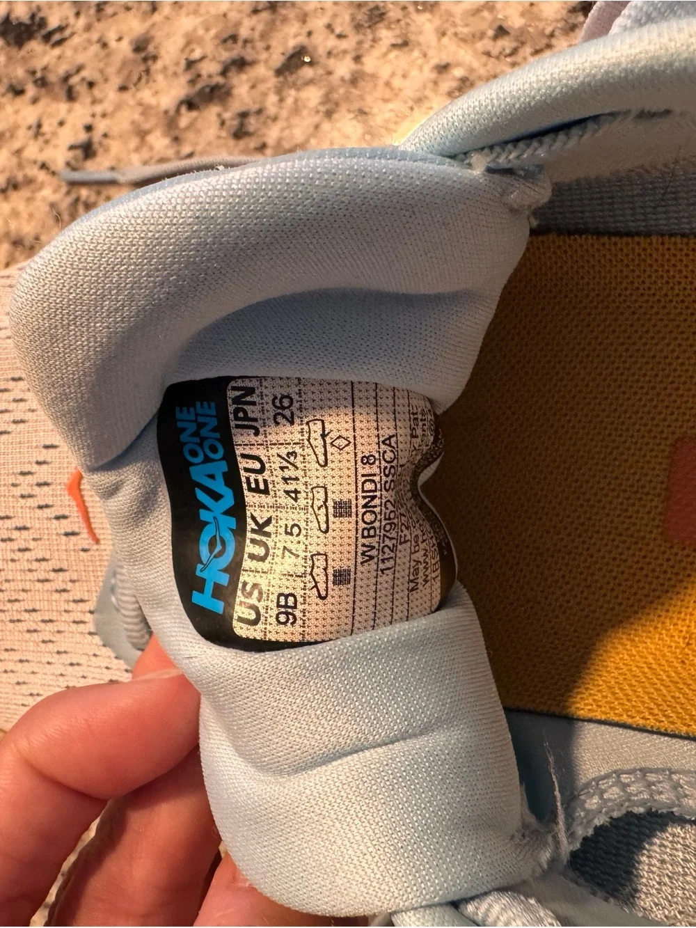 Hoka Bondi 8 Women’s Light Blue Shoe with Yellow Midsole